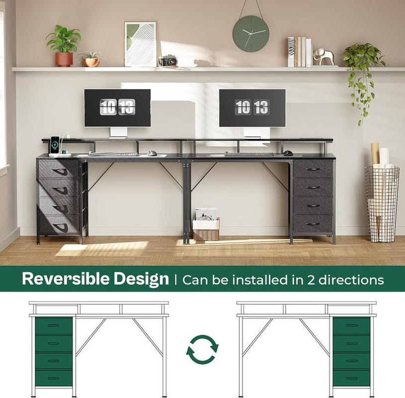 Computer Desk with Power Outlets and LED Lights, Gaming Desk with 4 Drawers, Office Desk with Monitor Stand, Study Work Home Office, Small Spaces, Black